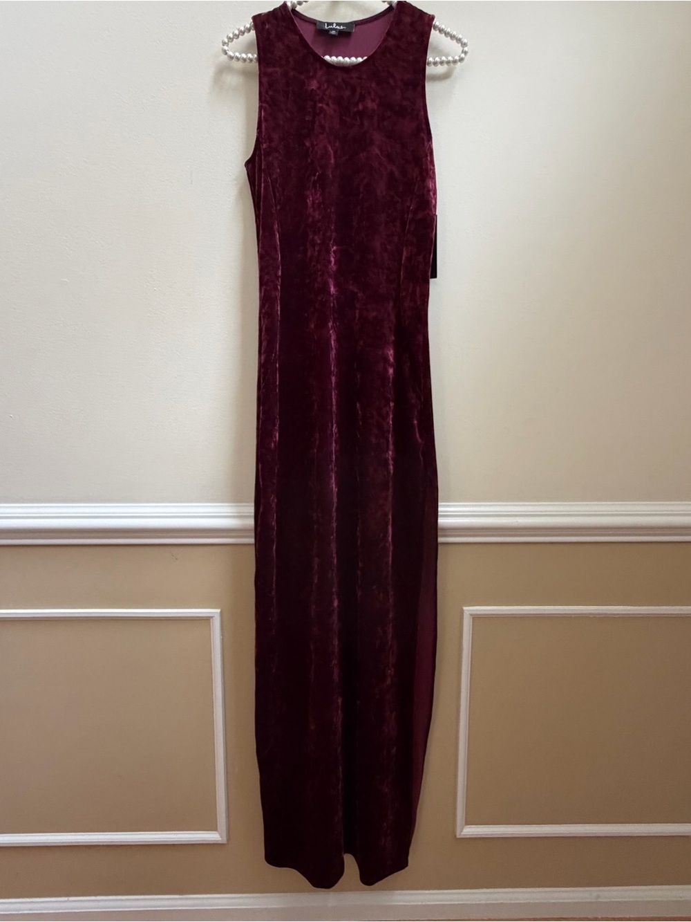 Lulu's Love & Memories Burgundy Velvet Maxi Dress Side Slit NWT - Picture 2 of 10